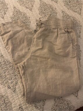Women’s Elastic-Waist Linen Blend Pants - Beige